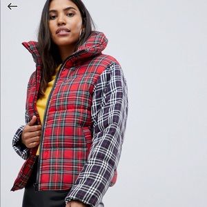 NWT ASOS Plaid Oversized Neck Padded Jacket